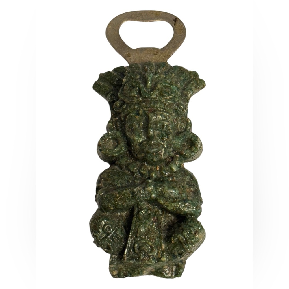 Vintage MCM crushed green onyx AZTEC Mexican bottle opener RARE